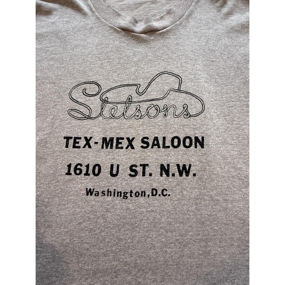 Vintage Stetson's Tex Mex Saloon T Shirt Gray Tee Size M Men's Short Sleeve
